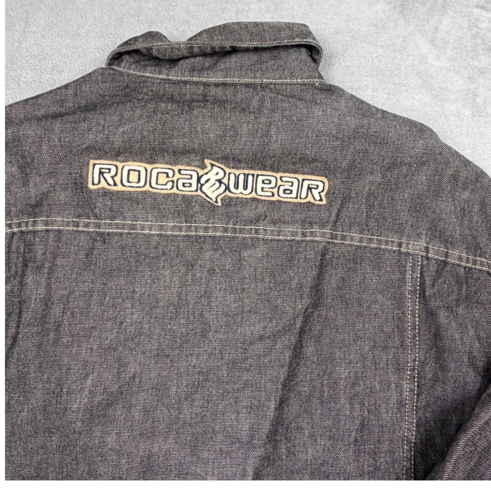 Vintage Rocawear Jacket Mens XL Black Denim Full Zip Embroidered Logo Y2K - Picture 8 of 9